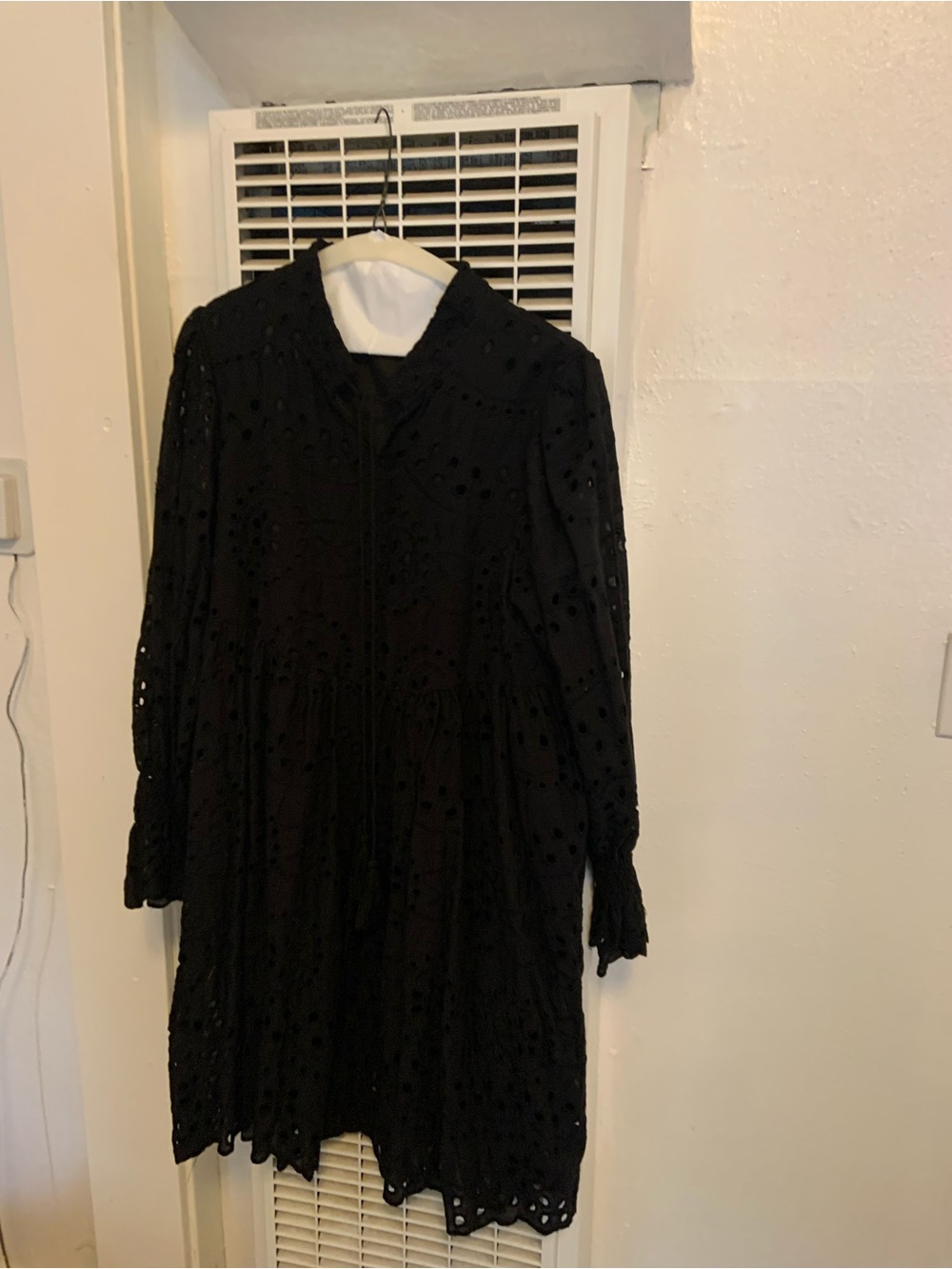 Never worn Black Eyelet Long-Sleeve Tiered Dress